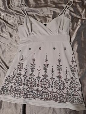 Women’s White Embellished Spaghetti Strap Cami